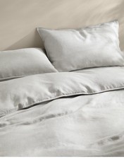 M&S Silver Grey Pure Linen Super King Bedding Set Duvet Cover Pillowcase