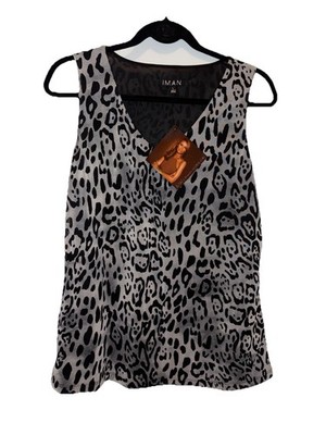 NWT Iman Global Chic Black And Gray Animal Print Tank Size Large