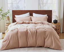 Duvet Cover Set 100 Washed Cotton Linen like Queen Soft Wrinkle Texture,Linen