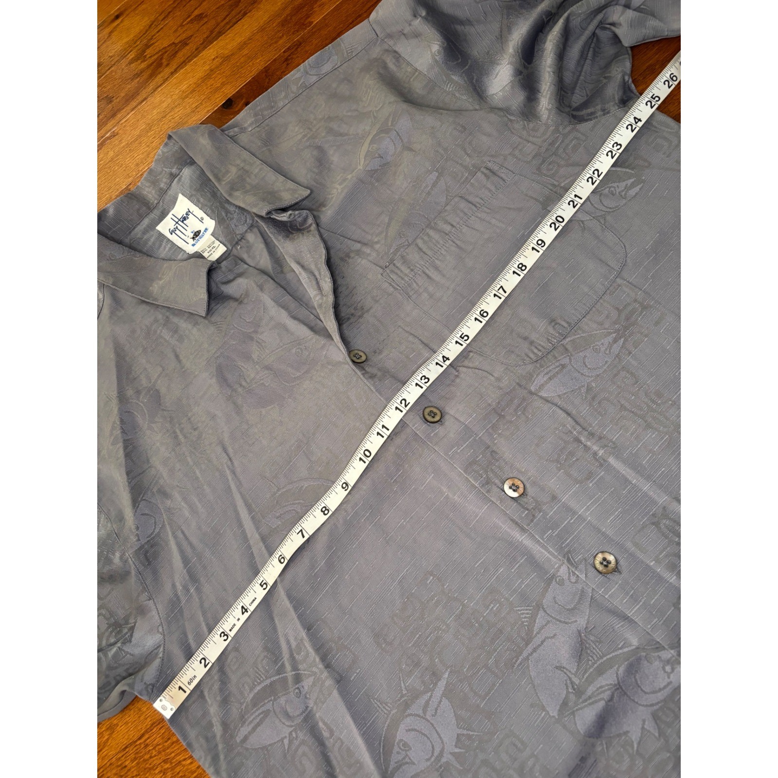 Guy Harvey Gray Fish Pattern Button Down Shirt Si… - image 10