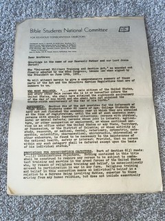 BIBLE STUDENTS NATIONAL COMMITTEE 'For Religious Conscientious Objectors' 1952
