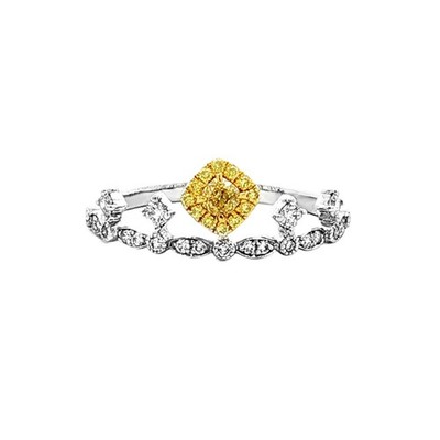 18K White & Yellow Gold Natural Yellow Diamond Size 6# Engagement Ring HX0008