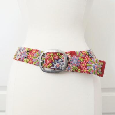 Designer Jenny Krauss Teaberry Floral Embroidered Wool Belt Handmade in Peru