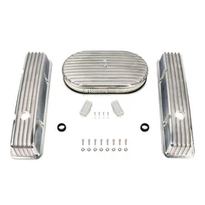 Aluminum Finned Tall Valve Cover & 15'' Air Cleaner For SBC Chevy 350 400 58-86