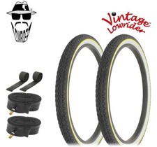 VINTAGE L.R TIRES 24 x 2.125 BLACK/WHITE YELLOW LINE HF-133 W/TUBES  RIM STRIPS
