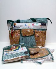 Vintage EK Baby Bottle Diaper Bag Set w/ Rattles Striped Green Beige Bonus New