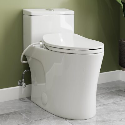 T0338W One Piece Toilet with Non-Electric Bidet Seat,Elongated ADA Chair Height