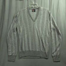 Vintage 70s 80s Robert Bruce Men's Large Gray Acrylic v neck Sweater Made In USA