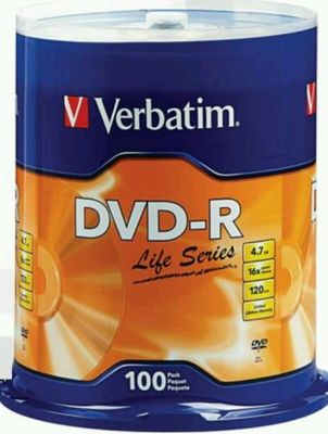 VERBATIM Life Series 16X Recordable DVD-R DVDR 4.7GB Branded Logo Disc 100 pack