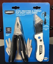 Hart 16-In-1 Multi-Tool & Compact Flip Utility Knife Combo Set With Pouch NEW