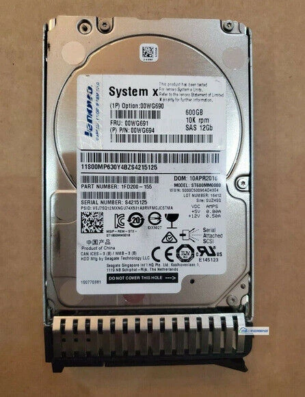 LENOVO 00WG690 00WG691 600GB SAS 10K 12GBPS 2.5" G3HS X3650M5 Hard Drive - Bild 2 von 2