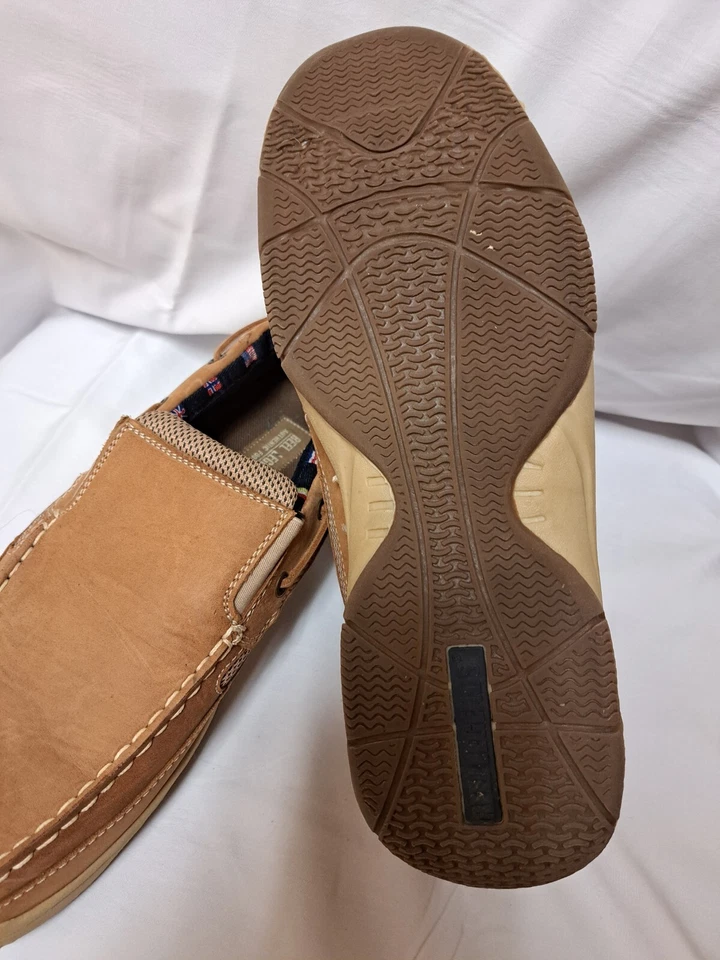REEL LEGENDS Zapatos de Barco Para Hombre Talla 13W Catamarán Sin Cordones Cuero Tostado M419 Foto 3 de 4