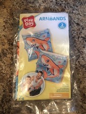 Play Day - Inflatable Swim Armbands Floaties Orange Shark 2pc NEW