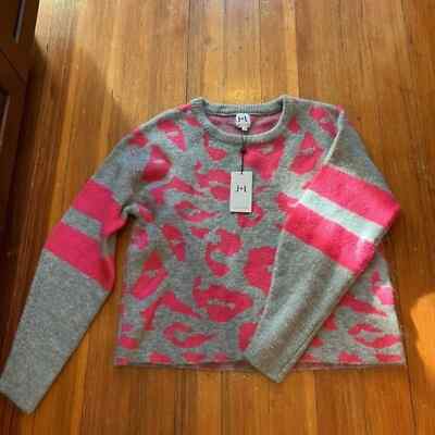 NWT John Jenn Finn Varsity Leopard Print Pink Crewneck Sweater Size Small 