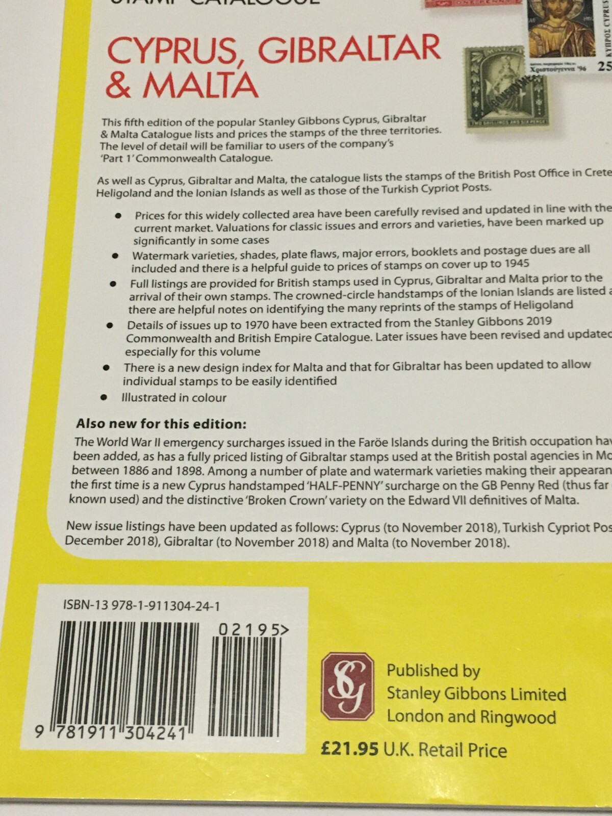 2019 Stanley Gibbons - CYPRUS, GIBRALTAR & MALTA Stamp Catalogue 5th edition