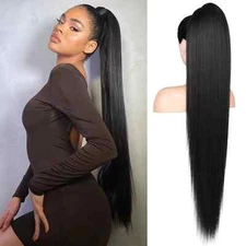 Straight Body Wave Ponytail Human Hair Extensions With Clip In Drawstring Remy