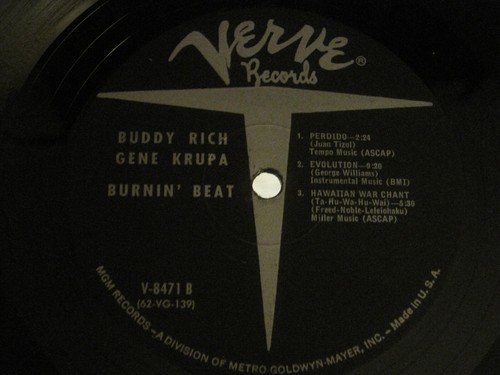 BUDDY RICH & GENE KRUPA BURNIN' BEAT LP ORIG '62 VERVE V6-8471 SOUL JAZZ VG/VG+ - Picture 4 of 4