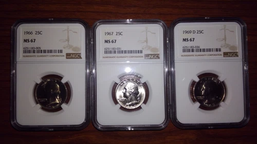 Washington Quarter 25c 3-Coin Set (1966, '67, '69) NGC MS67
