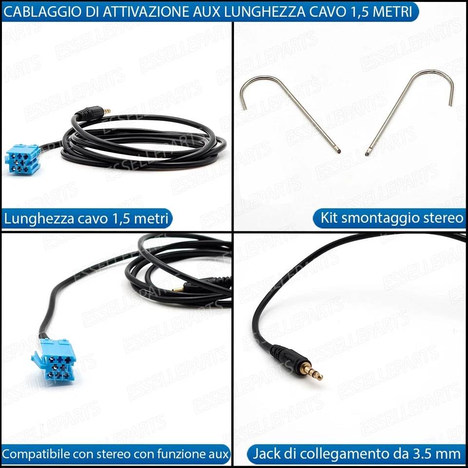 CAVO AUX + KIT SMONTAGGIO STEREO FIAT PANDA MK3 312 1.5 METRI RETROFIT MP3 - Immagine 2 di 4