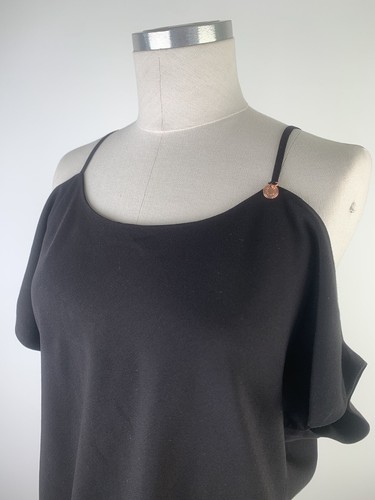 Bettina Liano Size 12 Cold Shoulder Top Black NWT Relaxed Fit Camisole Blouse - Picture 12 of 20