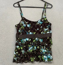 INC Babydoll Tank Womens Medium Y2K Fairy Grunge Tiered Floral Brown Tanktop