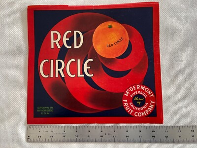 Red Circle Fruit Box Crate Label - 1930s Riverside, California - FINE CONDITION!