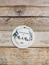 Our First Christmas As Mr  Mrs 2023 Round Christmas Ornament Wedding Gift