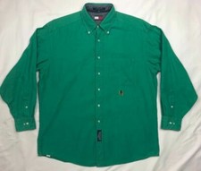Vtg Tommy Hilfiger Crest Mens Jade L/S Button Down Dress Shirt Sz 16 B3