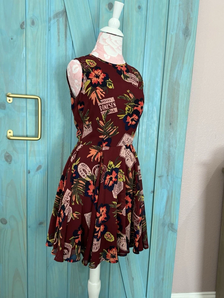 Maison Jules Women’s Vintage Maroon Floral Dress -S - Image 4 of 4