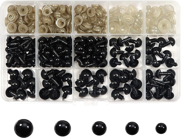 Toaob 150 StüCk Puppenaugen Sicherheitsaugen Kunststoff Basteln Augen Schwarz 6M-image