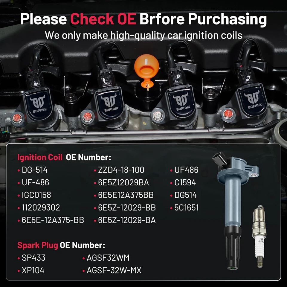 6 Ignition Coils Pack DG514 and Spark Plug For 2006-2009 Mazda Tribute 3.0L V6 Foto 4 de 4