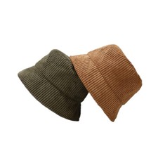 Bonnet Seau Vintage En Velours Côtelé Polyester Beige Camel Armée Green
