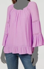 $59 INC International Concepts Women's Pink Ruffled Crochet-Trim Top Size M
