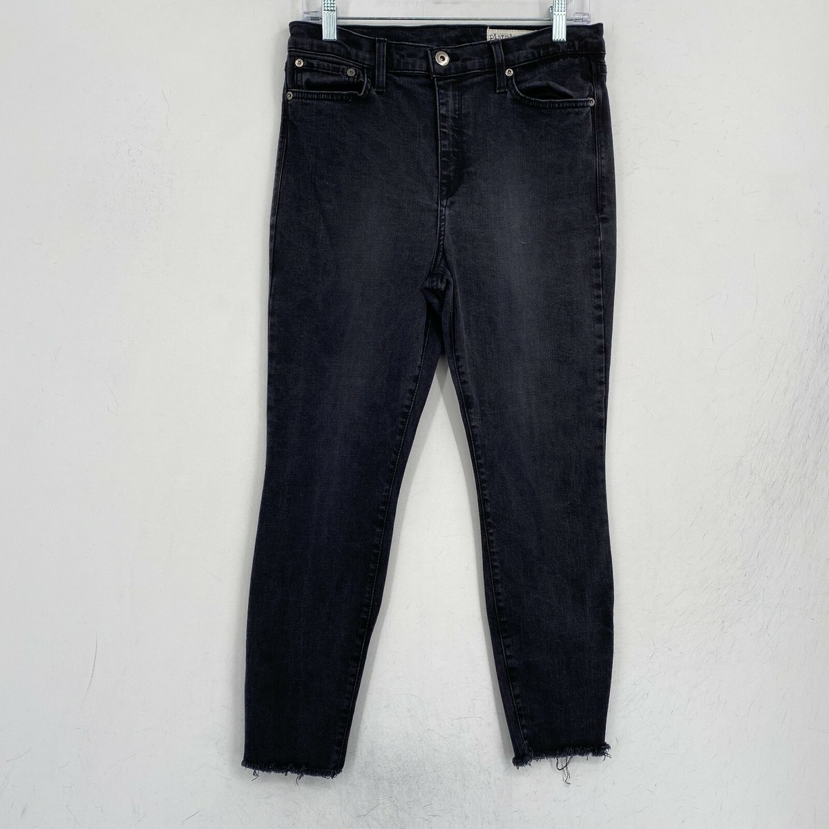 Pistola Size 31 Aline High Rise Skinny Ankle Jeans Black Cotton Stretch Raw  Hem