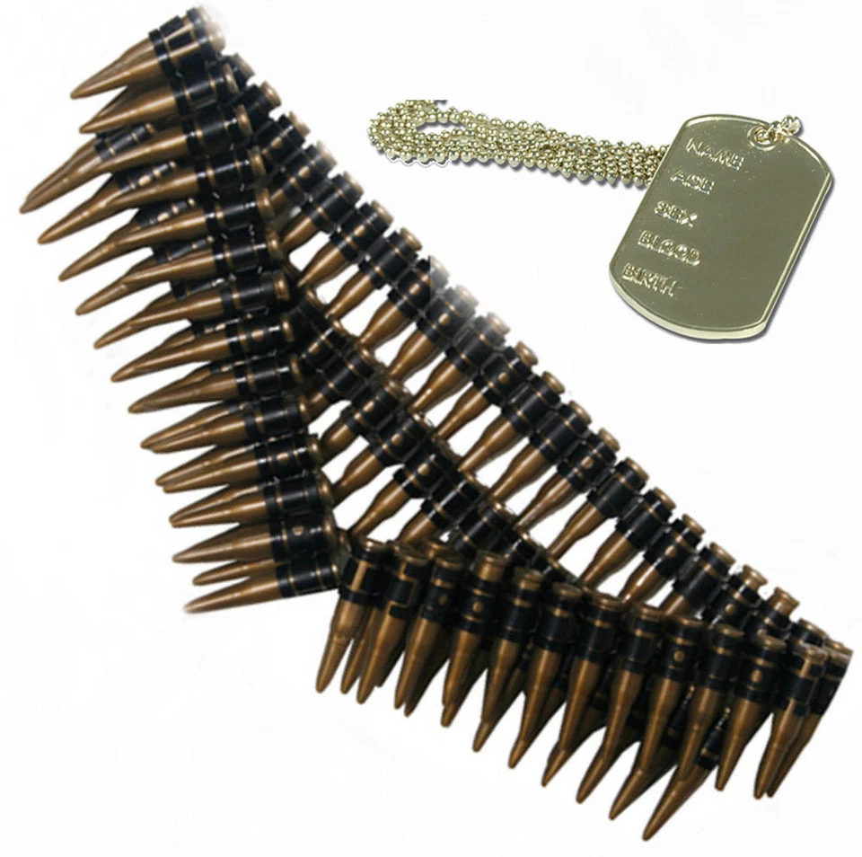 Bullet Belt & Dog Tag Army Soldier 80s 90s Mexican Fancy Dress Outfit Costume