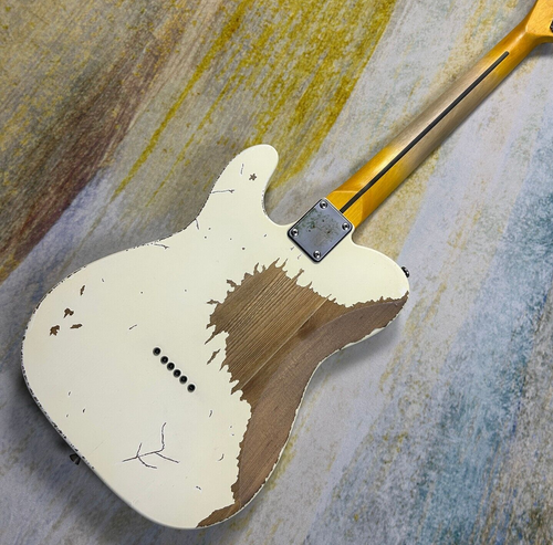 Relic Tele Electric Guitar Maple Neck Ash Body White Color 6 String In Stock - Picture 7 of 7