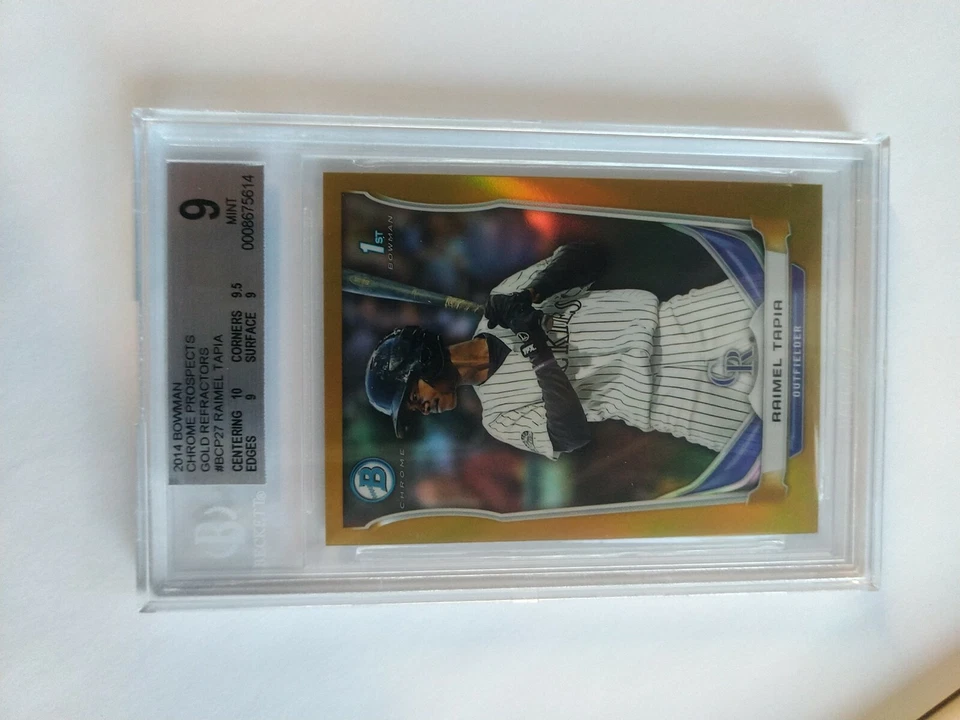 Raimel Tapia Bowman 2014 cromo dorado ref #BCP27 BGS 9 como nuevo primera RC #50/50 novato Foto 4 de 4