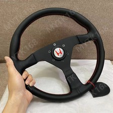 Momo Leather Drift Sport Steering Wheel For Honda H Logo Horn Red Line 14inch