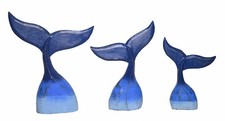 SET 3 Hand Carved BLUE WHALE TAIL Wood Ocean Sea Marine Life Nautical Decor Art