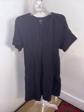 Ladies Gap Small Blk Babydoll Dress Gauze Tiered Vneck New