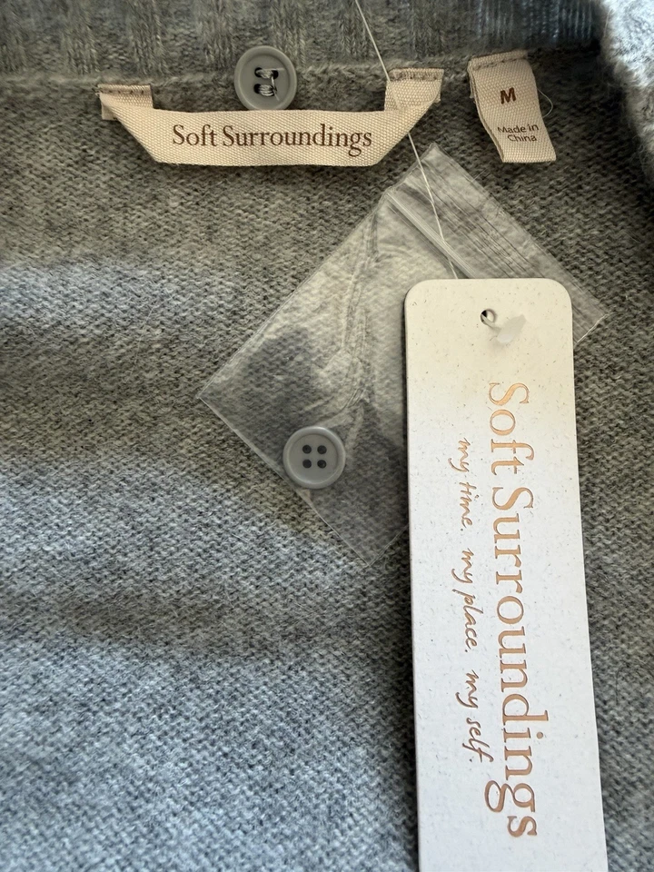 Cárdigan gris 100 % cachemir Soft Surroundings nuevo con etiquetas talla M largo abierto al por menor $220 Foto 4 de 4