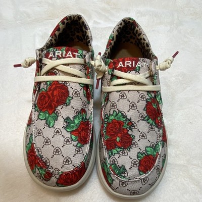 Ariat Women's Hilo Rose Logo Print Casual Shoes Women s 8 Canvas Moc Toe Slip On
