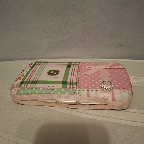 Vintage baby wipe container Decorated In John Deere Pink/Green Girl