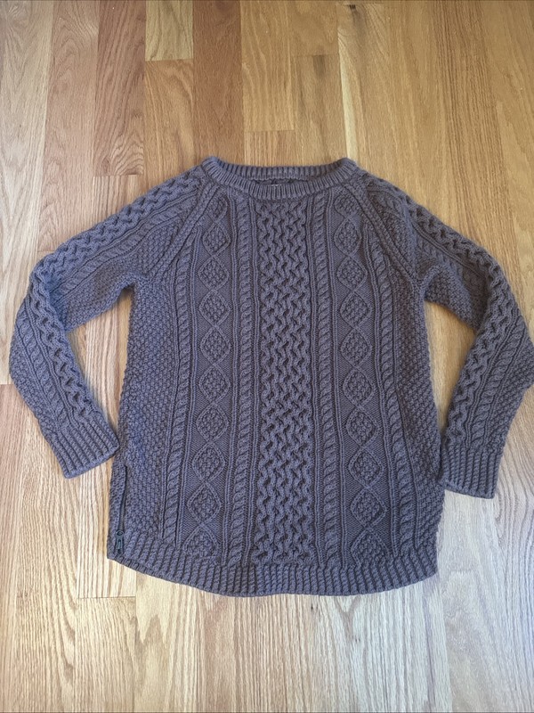 LL Bean Signature Small Cotton Fisherman’s Sweater Brown Chunky Knit Tunic