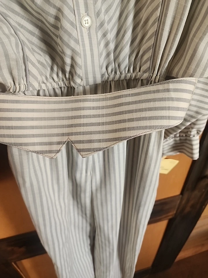 Jt Dress Vintage Clothing One Piece Jumpsuit Grey & White Striped 1980s - Image 3 of 4