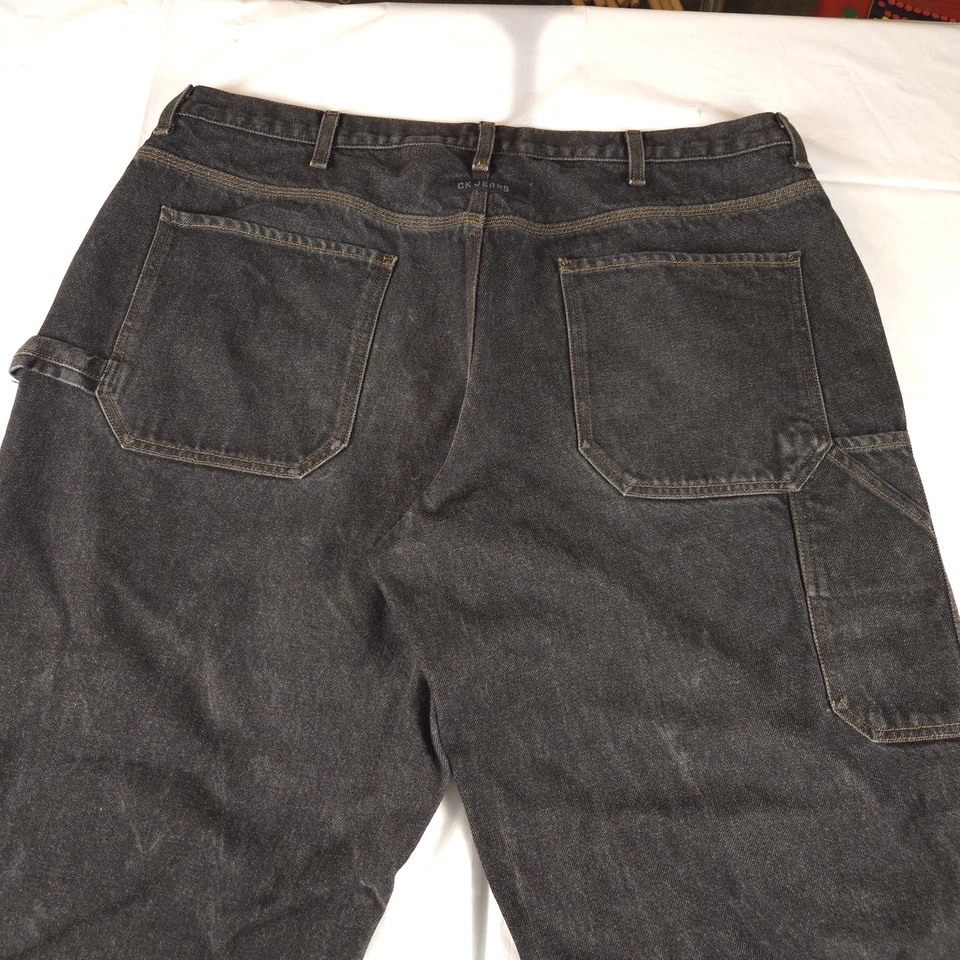 Vintage CK Calvin Klein Jeans Carpinteiro Masculino 40x30 Preto Enxágue Hip Hop Baggy Y2K - Imagem 4 de 4