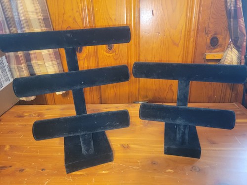 Black Velvet T-Bar Bracelet Display Stand Set Portable Angled Slant Back