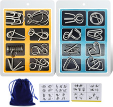 Metal Wire Puzzle 16-Piece Set with Pouch   IQ Test Brain Teaser Disentanglement