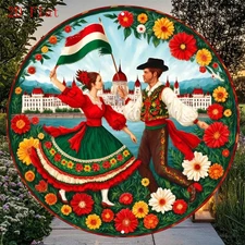 8" Hungarian Folk Dance Colorful Metal Art