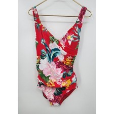 New NWT Jantzen Floral One Piece Tummy Control Swimsuit In Sugar Coral Size 6